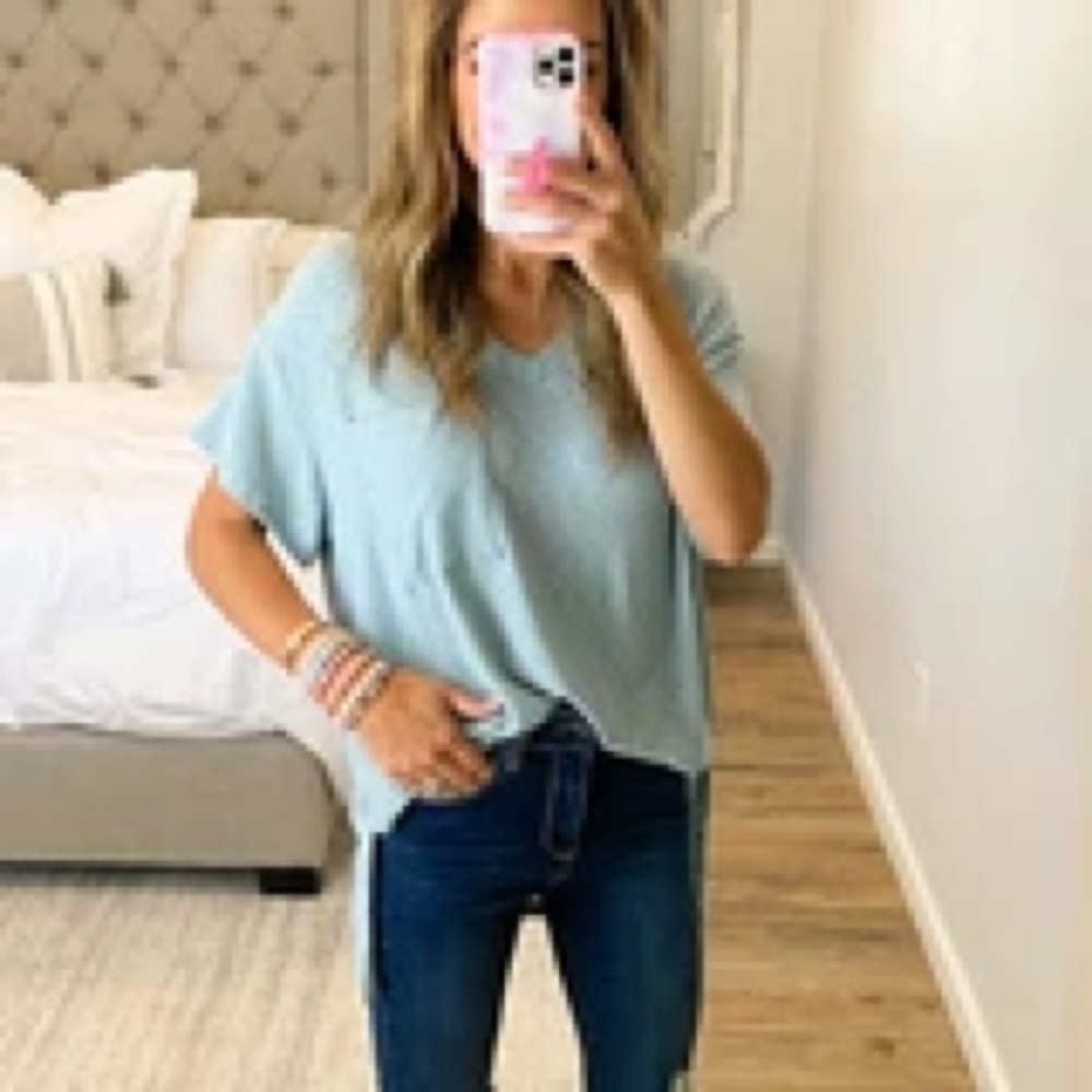 Talulah Blue Waffle Knit Pocket Tee Shirt Small